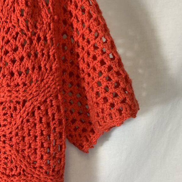 Coldwater Creek Orange-Red Open Floral Crochet SS Cardigan Sweater Size S - Picture 9 of 15